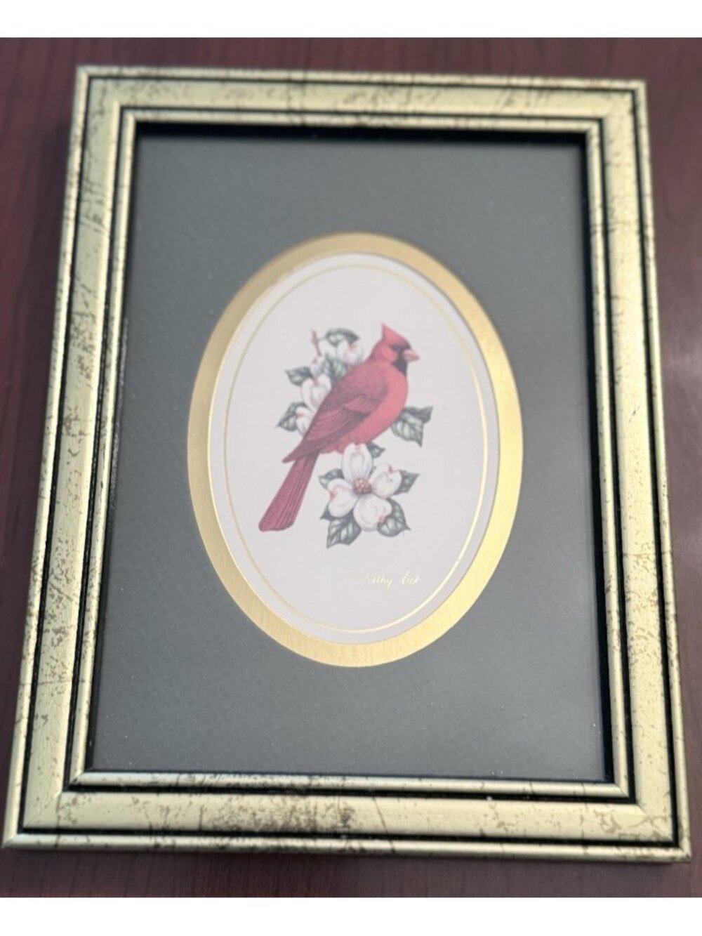 VTG Heartfelt 1994 Feathered Friends Cardinal Framed Matted Picture Kathy Seek